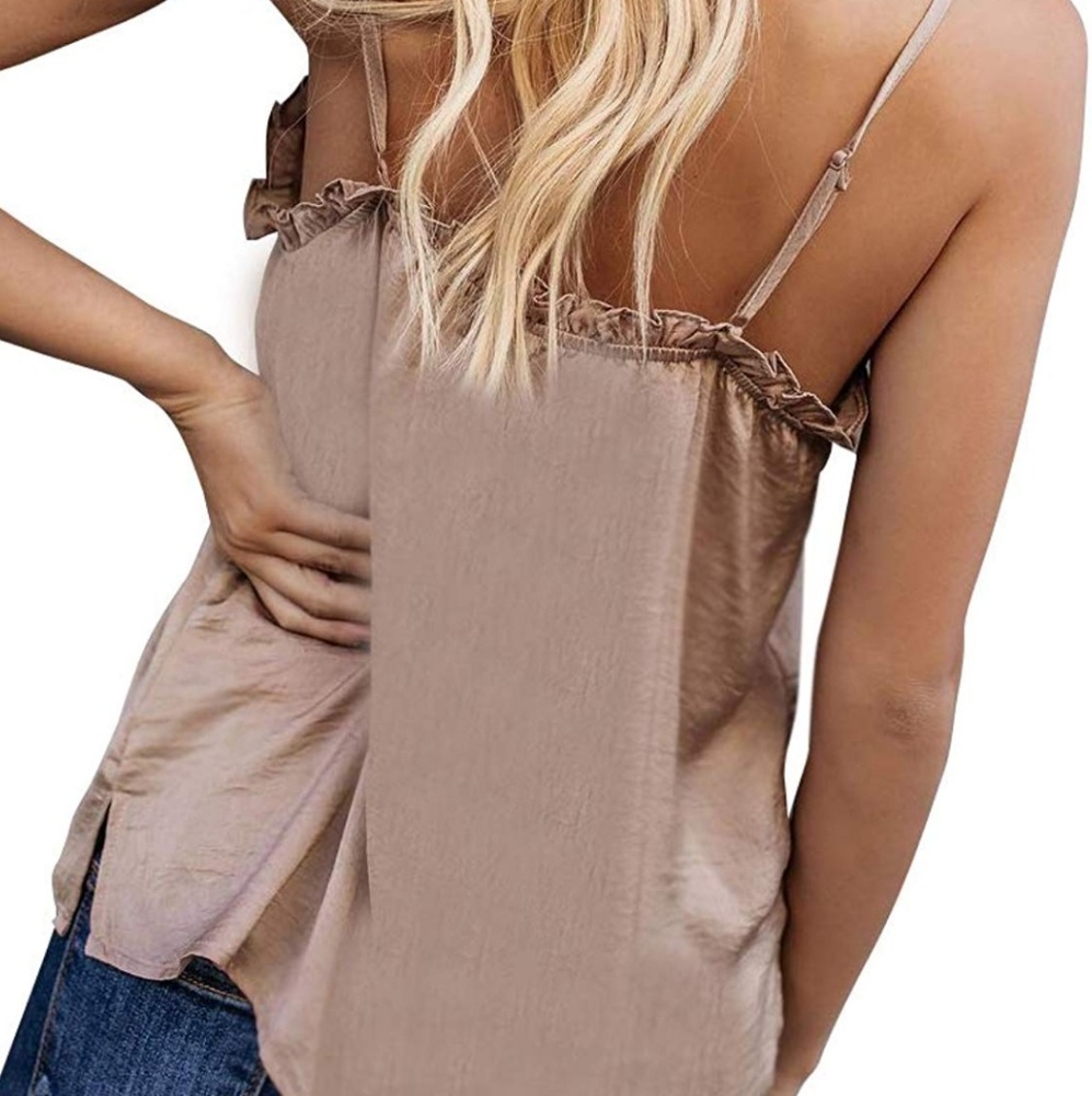 Khaki Ruffle Trim Tank Top - Picture 2 of 6